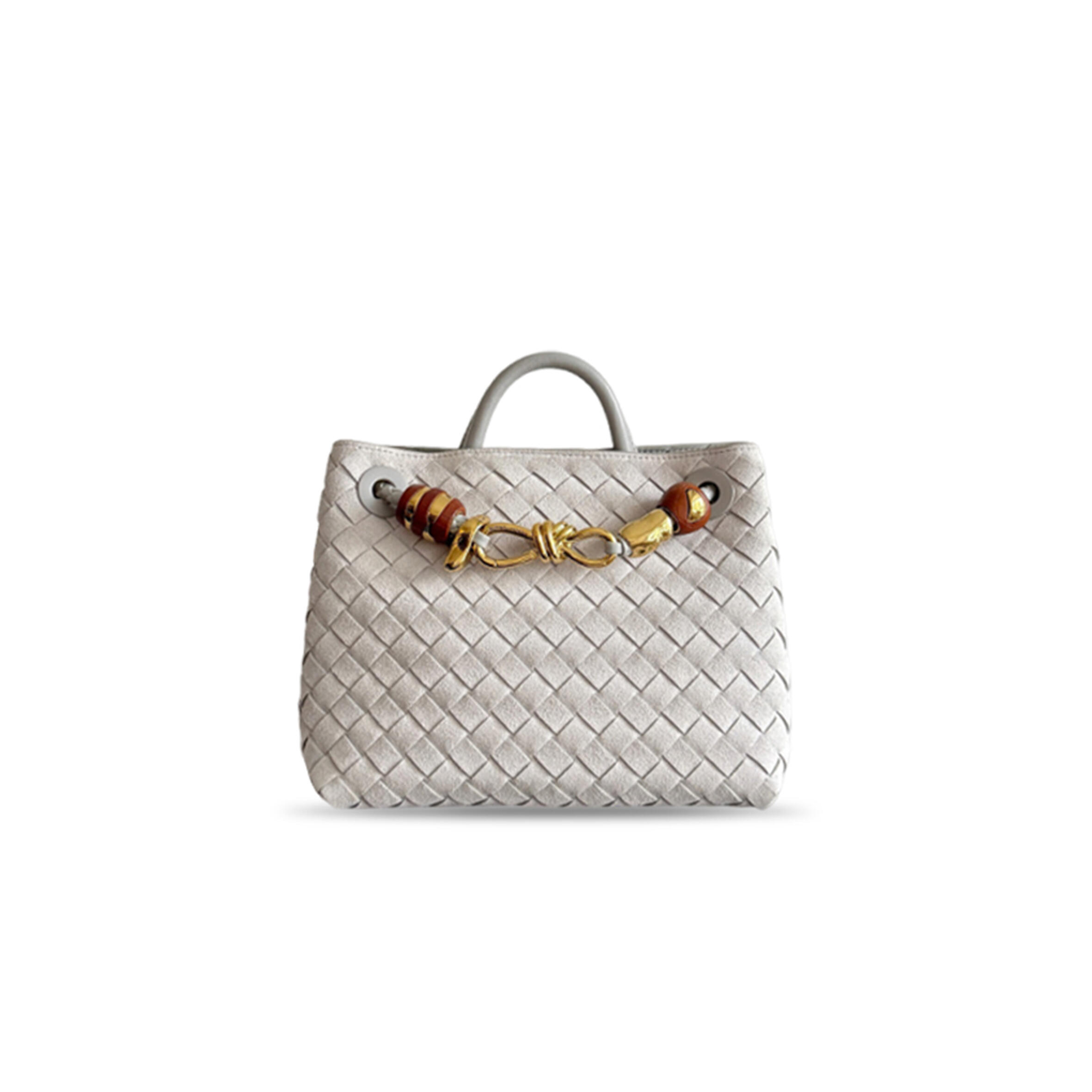 BOTTEGA VENETA ANDIAMO SMALL SUEDE TOTE SUEDE SILVER-GRAY BAG 743568 (25*22*10.5cm)